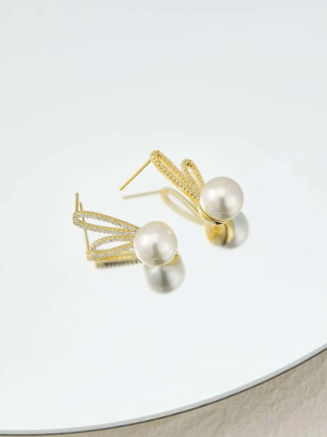 Yellow Chimes Earrings For Women Gold Toned Round Shaped Pearl Stud Crystal Studded Earrings For Women and Girls