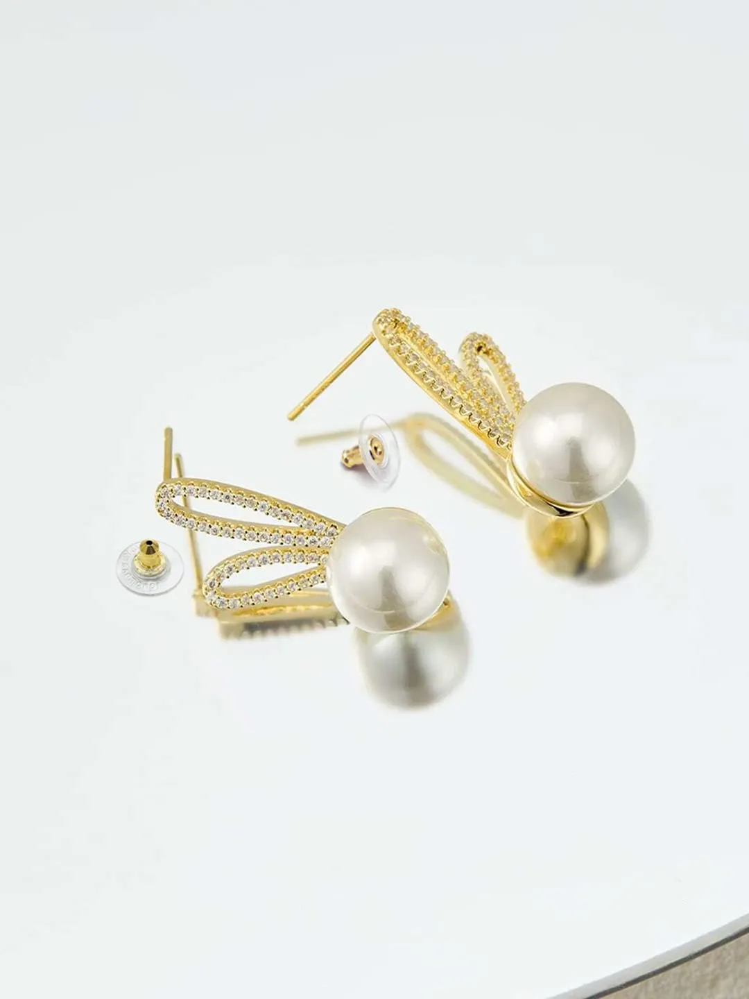 Yellow Chimes Earrings For Women Gold Toned Round Shaped Pearl Stud Crystal Studded Earrings For Women and Girls